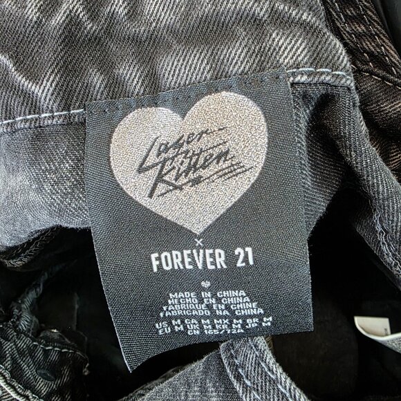 Laser Kitten Forever 21 Overalls Womens Medium Rainbow Straps Rose Heart Denim - Picture 10 of 14